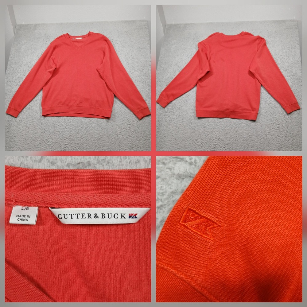 Cutter & Buck V Neck Sweater Mens L Red Pullover Golf Casual